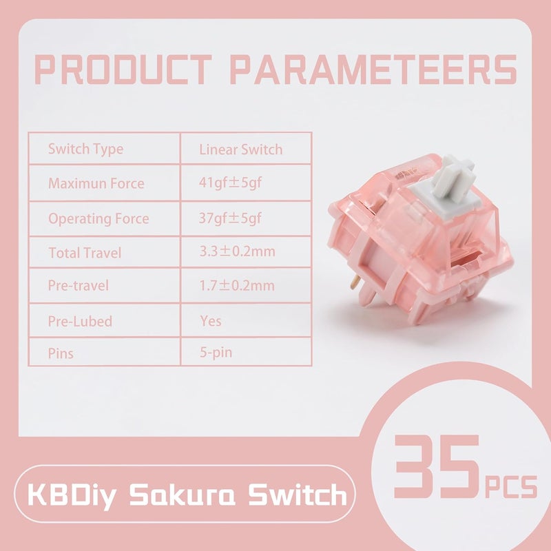 YMKPVR KBDiy Sakura Switch Linear Keyboard Switches for Gaming Mechanical Keyboard KIT Pink Factory Lubed Custom DIY MX HiFi 5Pin(35pcs) - Image 3